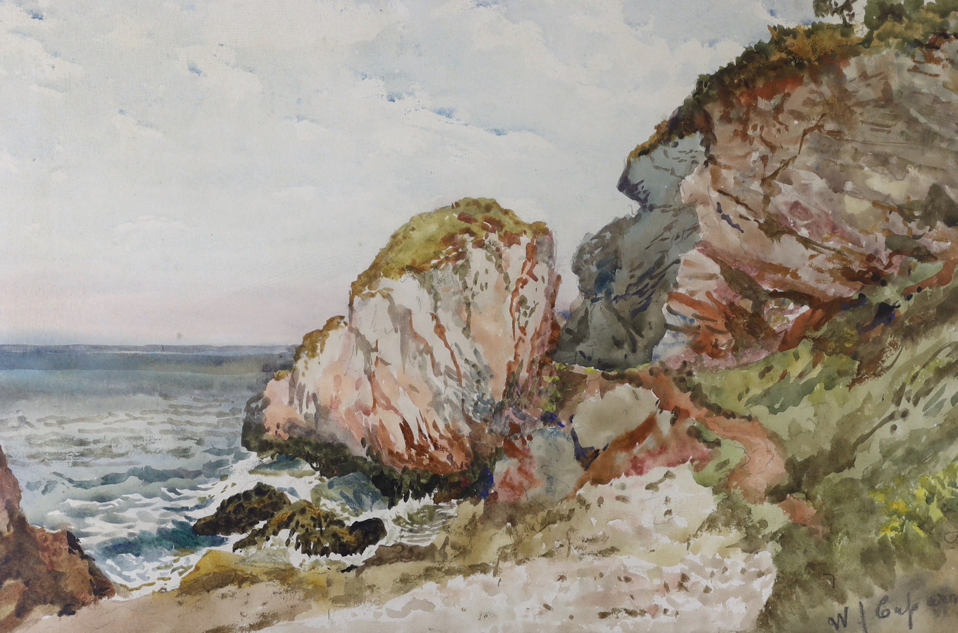 William John Caparne (1855-1940), pair of watercolours, Coastal scenes, probably Guernsey, signed in pencil, 30 x 45cm